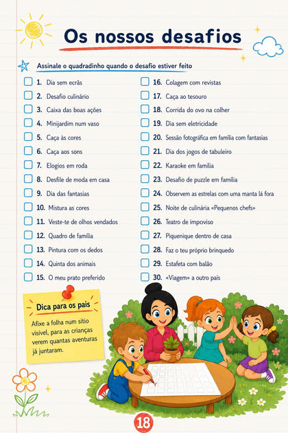 Desafios para crianças e pais — página interior